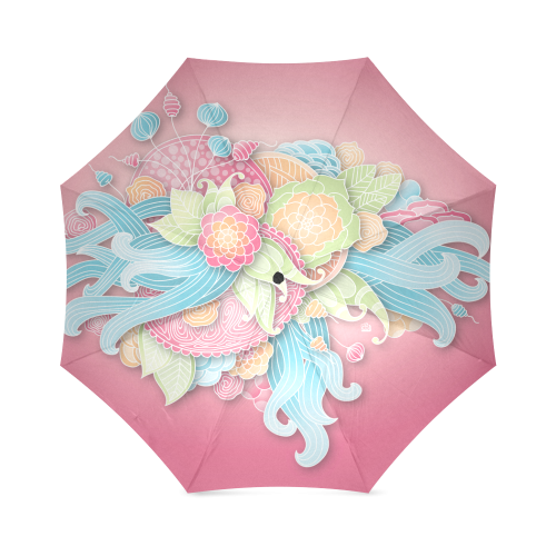 bright blue green pink yellow flowers Foldable Umbrella (Model U01)