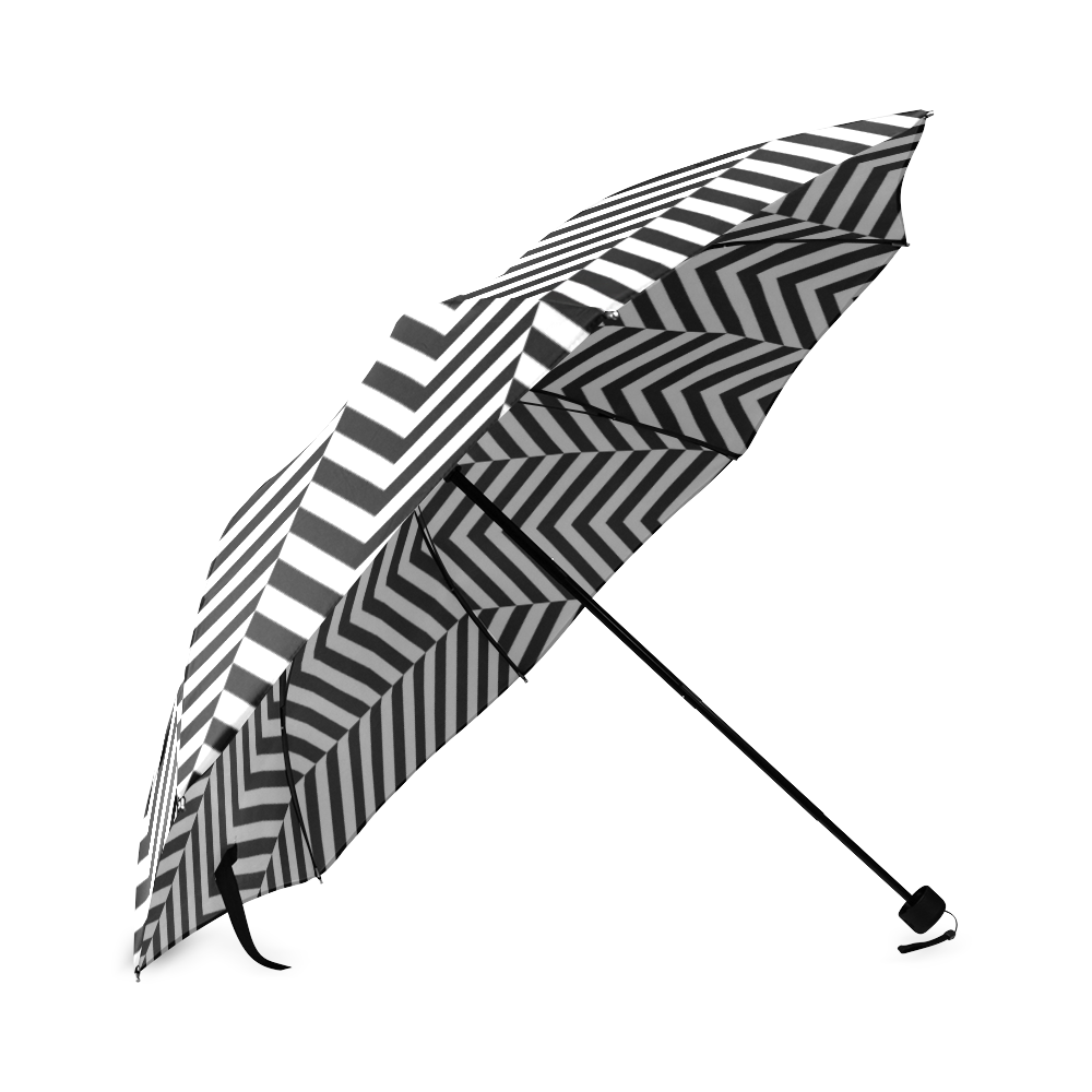 black and white classic chevron pattern Foldable Umbrella (Model U01)