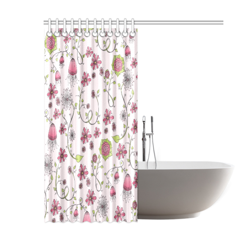 pink fantasy doodle flower pattern Shower Curtain 60"x72"