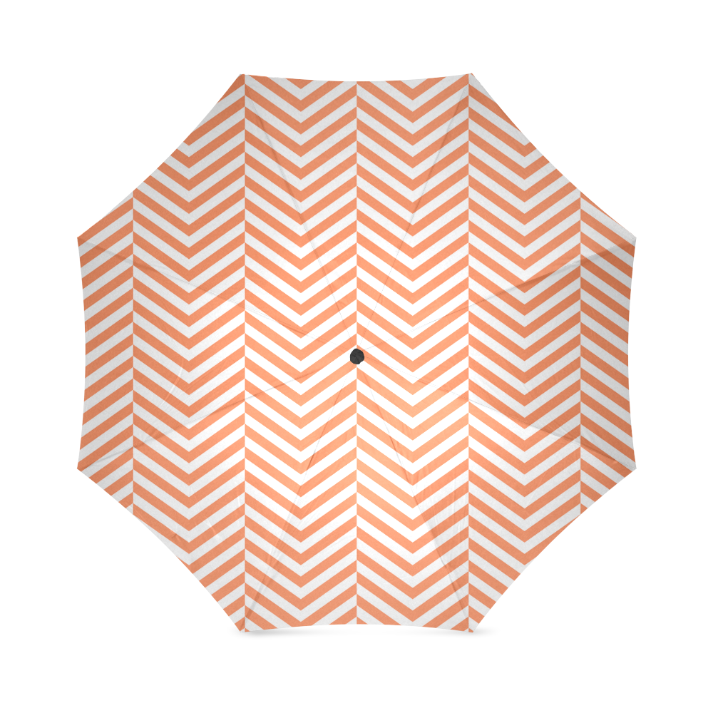 orange and white classic chevron pattern Foldable Umbrella (Model U01)