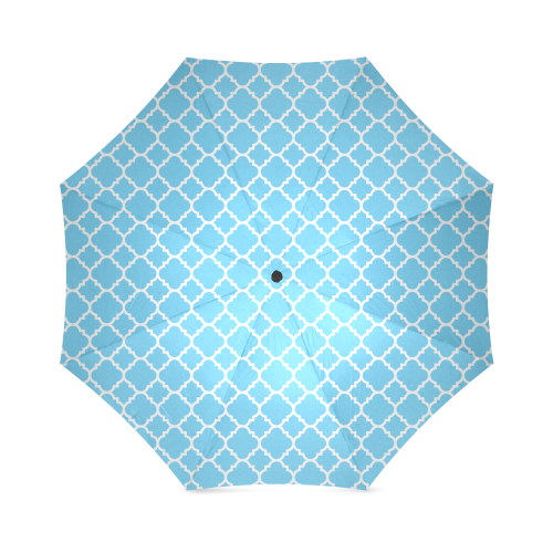 bright blue white quatrefoil classic pattern Foldable Umbrella (Model U01)