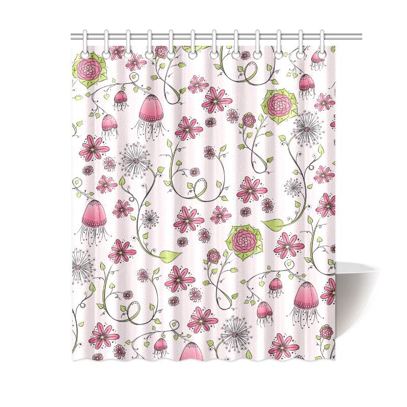 pink fantasy doodle flower pattern Shower Curtain 60"x72"