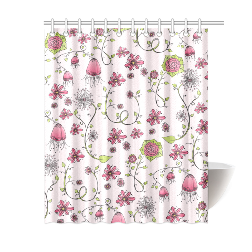 pink fantasy doodle flower pattern Shower Curtain 60"x72"
