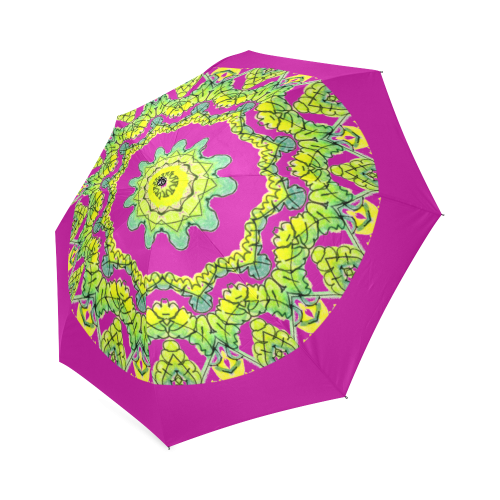 Glowing Green Leaves Flower Arches Star Mandala Violet Foldable Umbrella (Model U01)