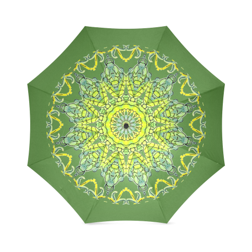 Lime Green Yellow Leaves Star Matrix Mandala Olive Green Foldable Umbrella (Model U01)