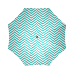 turquoise and white classic chevron pattern Foldable Umbrella (Model U01)