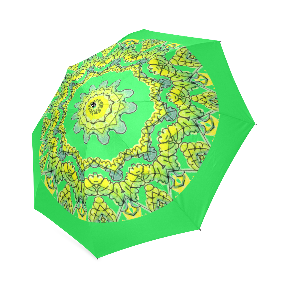 Glowing Green Leaves Flower Arches Star Mandala Lime Green Foldable Umbrella (Model U01)