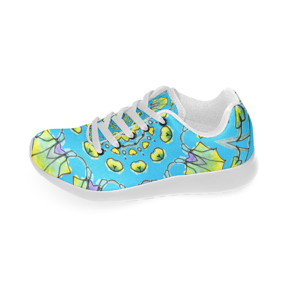 Yellow, Green, Purple Flowers, Leaves Mandala Aqua Men’s Running Shoes (Model 020)