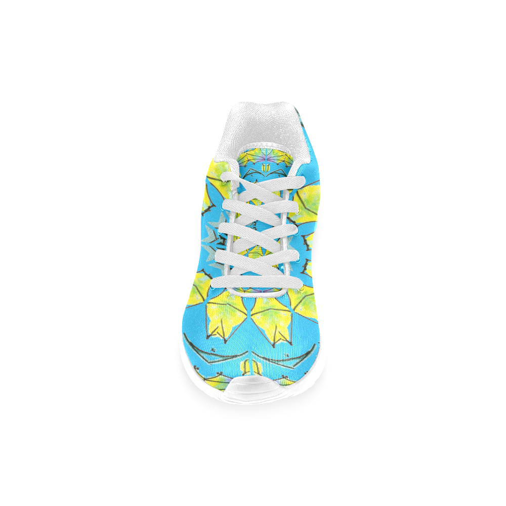 Yellow Green Purple Flowers Leaves Wheel Mandala Aqua Men’s Running Shoes (Model 020)