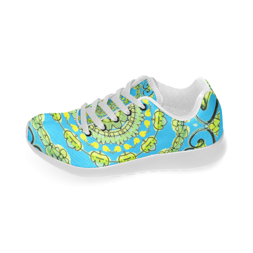 Green Lace Flowers, Leaves Mandala Design Aqua Men’s Running Shoes (Model 020)