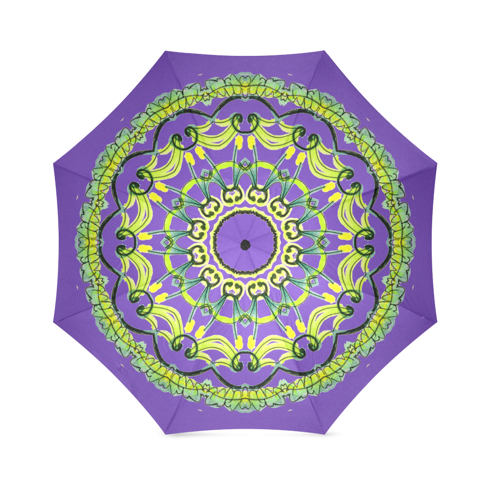 Lights Leaves Opera Green Flowers Theater Mandala Purple Foldable Umbrella (Model U01)