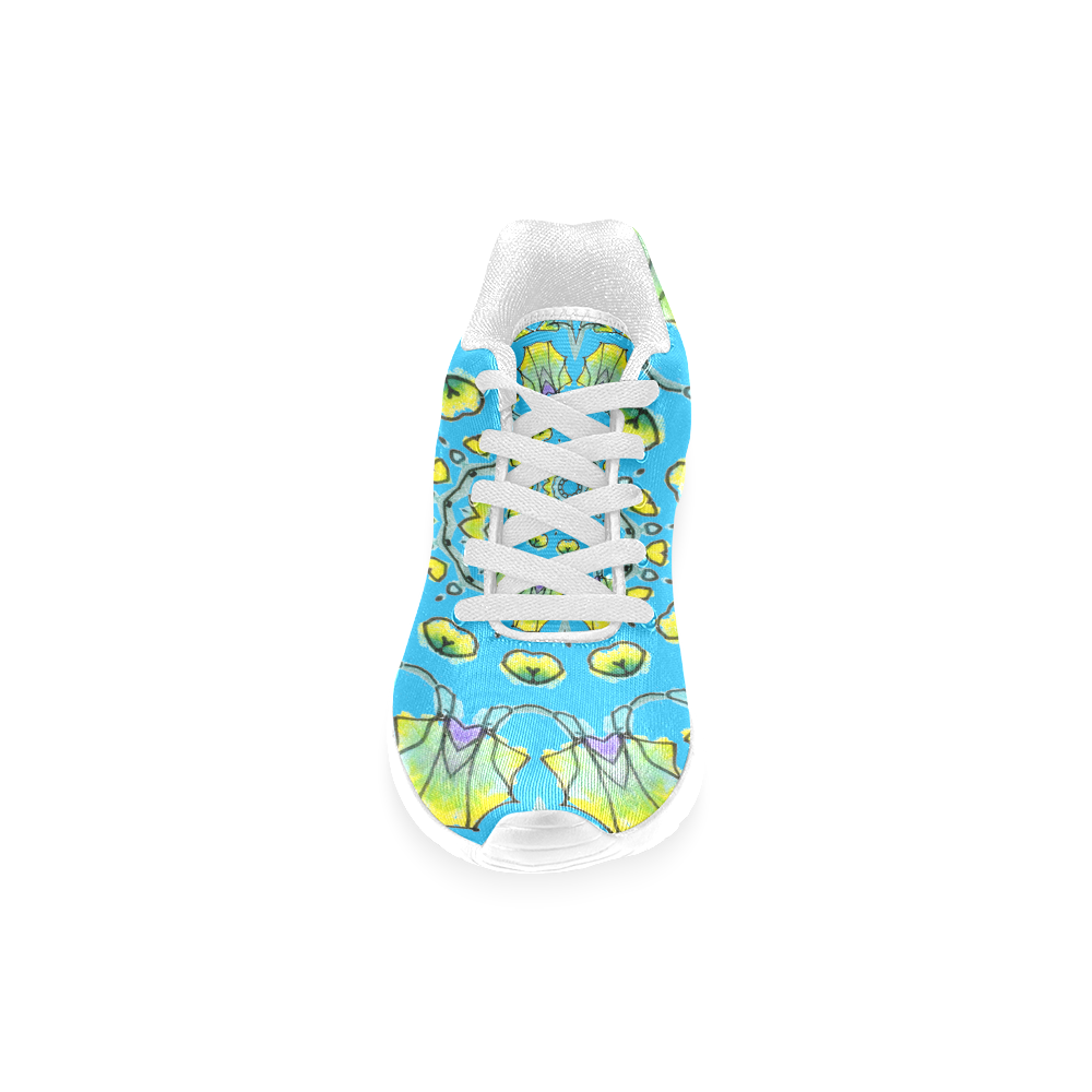 Yellow, Green, Purple Flowers, Leaves Mandala Aqua Men’s Running Shoes (Model 020)