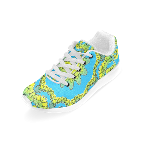 Glowing Green Leaves Flower Arches Star Mandala Aqua Men’s Running Shoes (Model 020)