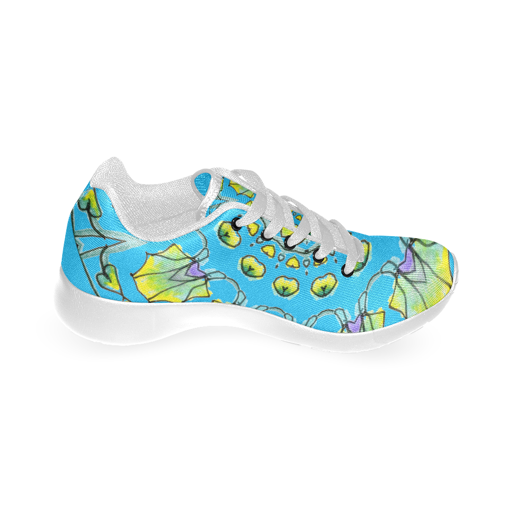 Yellow, Green, Purple Flowers, Leaves Mandala Aqua Men’s Running Shoes (Model 020)