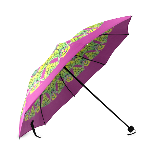 Glowing Green Leaves Flower Arches Star Mandala Maroon Foldable Umbrella (Model U01)