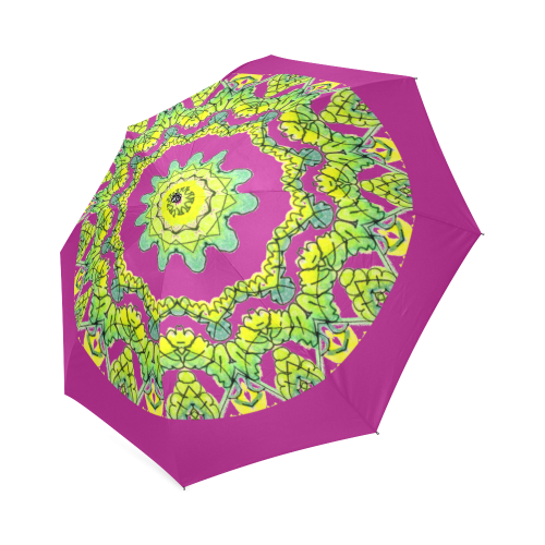 Glowing Green Leaves Flower Arches Star Mandala Maroon Foldable Umbrella (Model U01)