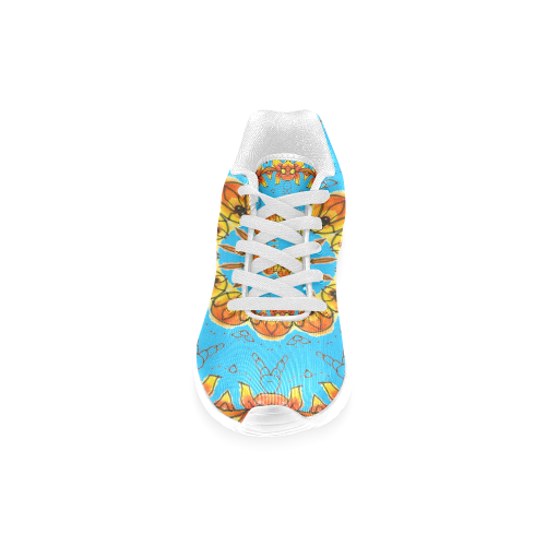 Dancing Orange Yellow Flowers Ladybugs Mandala Aqua Women’s Running Shoes (Model 020)