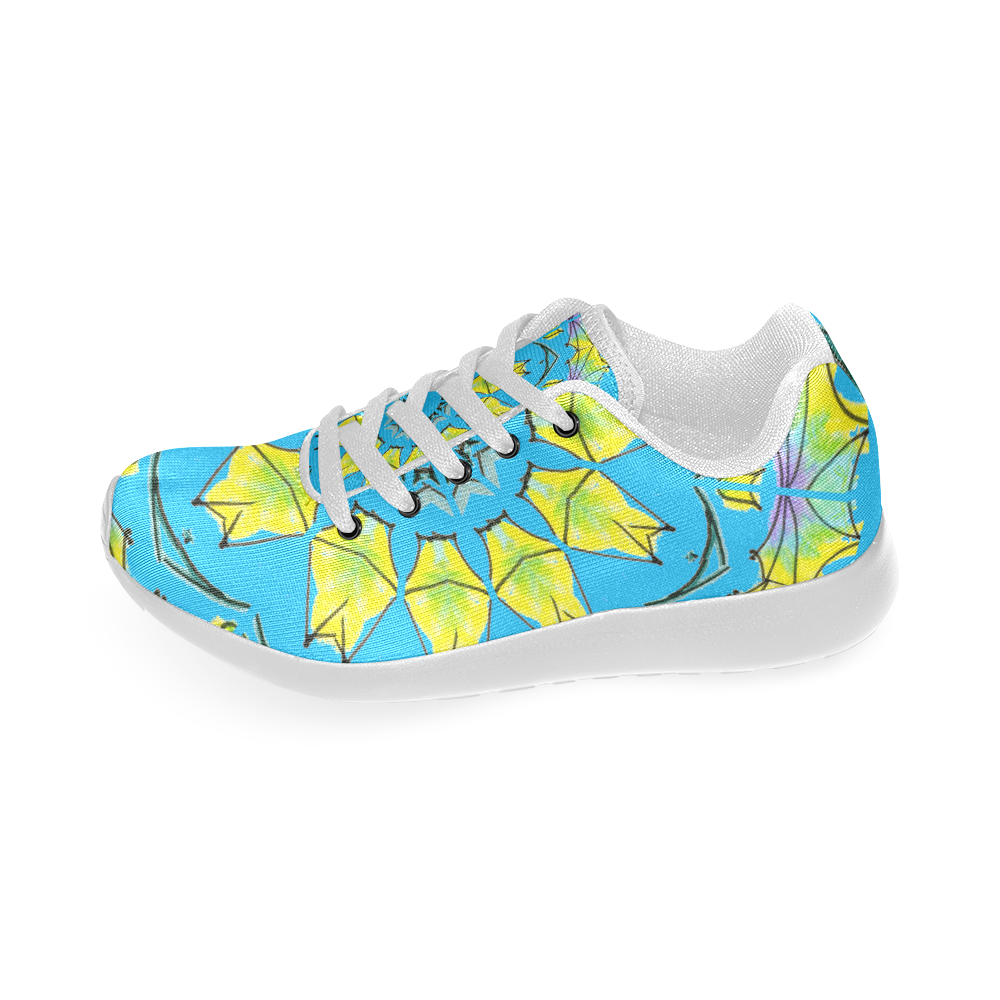 Yellow Green Purple Flowers Leaves Wheel Mandala Aqua Men’s Running Shoes (Model 020)