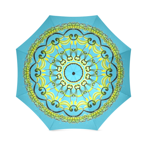 Lights Leaves Opera Green Flowers Theater Mandala Aqua Foldable Umbrella (Model U01)