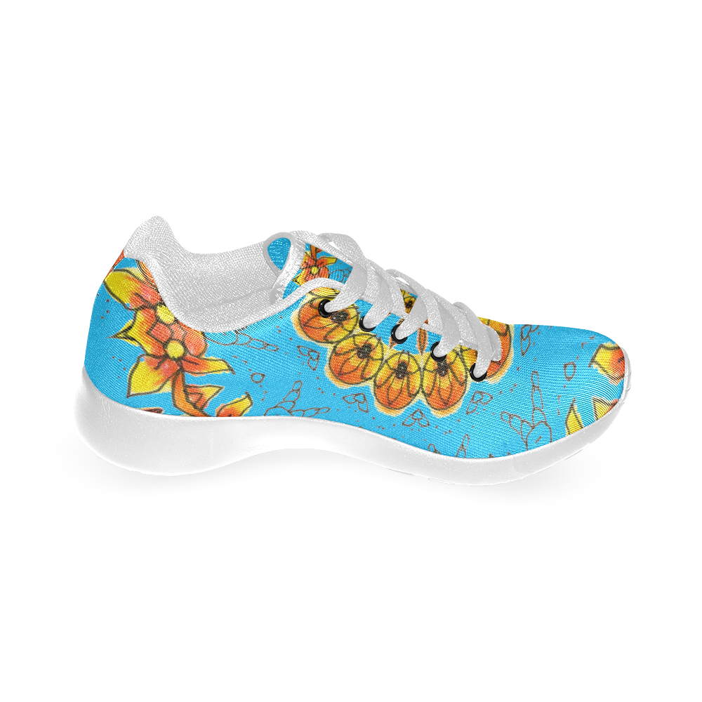 Dancing Orange Yellow Flowers Ladybugs Mandala Aqua Women’s Running Shoes (Model 020)