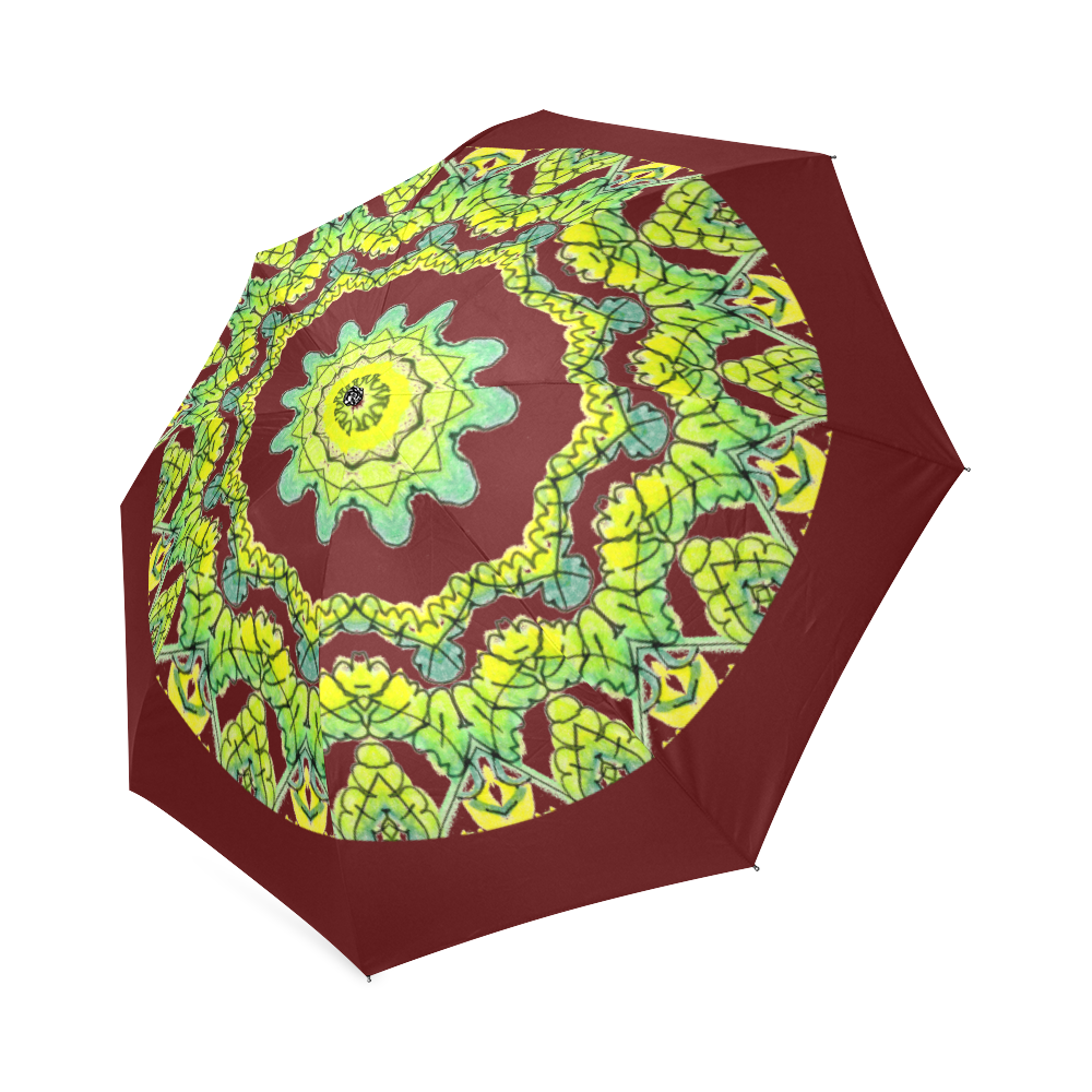 Glowing Green Leaves Flower Arches Star Mandala Nutmeg Foldable Umbrella (Model U01)