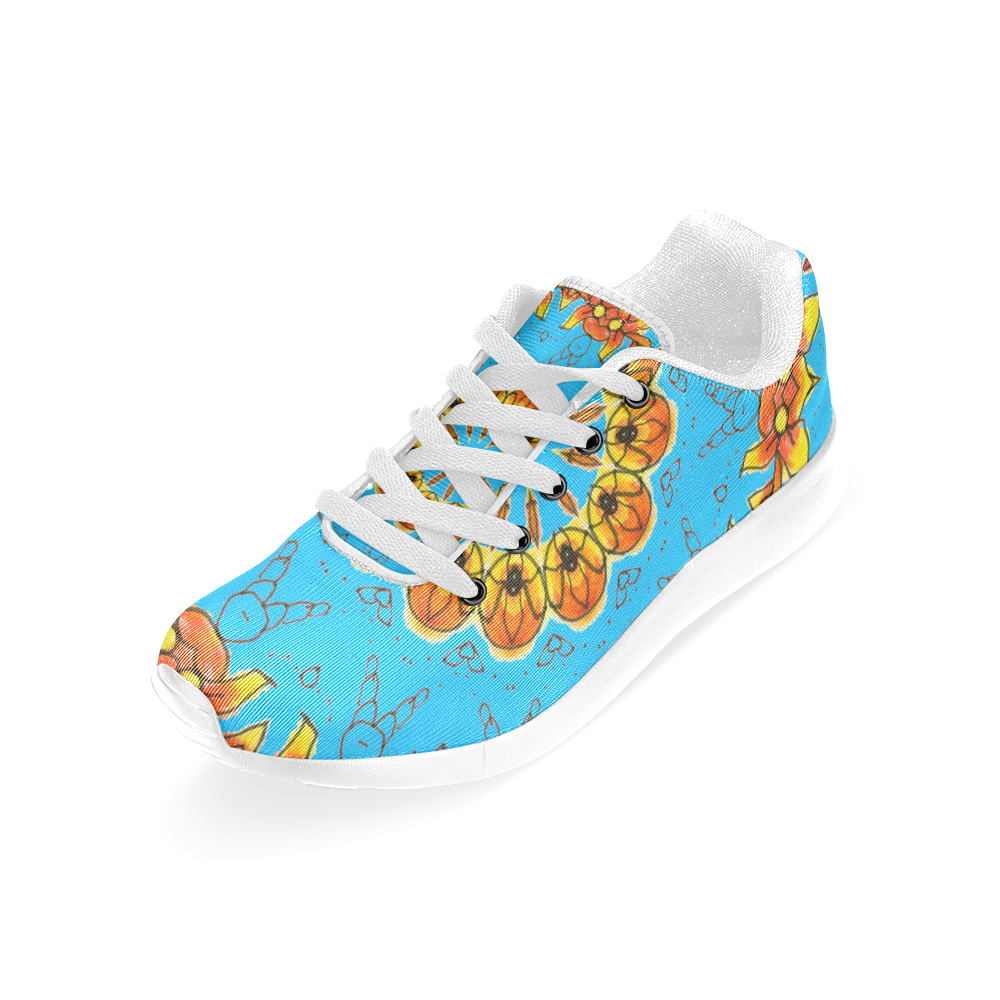 Dancing Orange Yellow Flowers Ladybugs Mandala Aqua Women’s Running Shoes (Model 020)