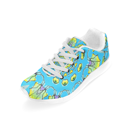 Yellow, Green, Purple Flowers, Leaves Mandala Aqua Men’s Running Shoes (Model 020)