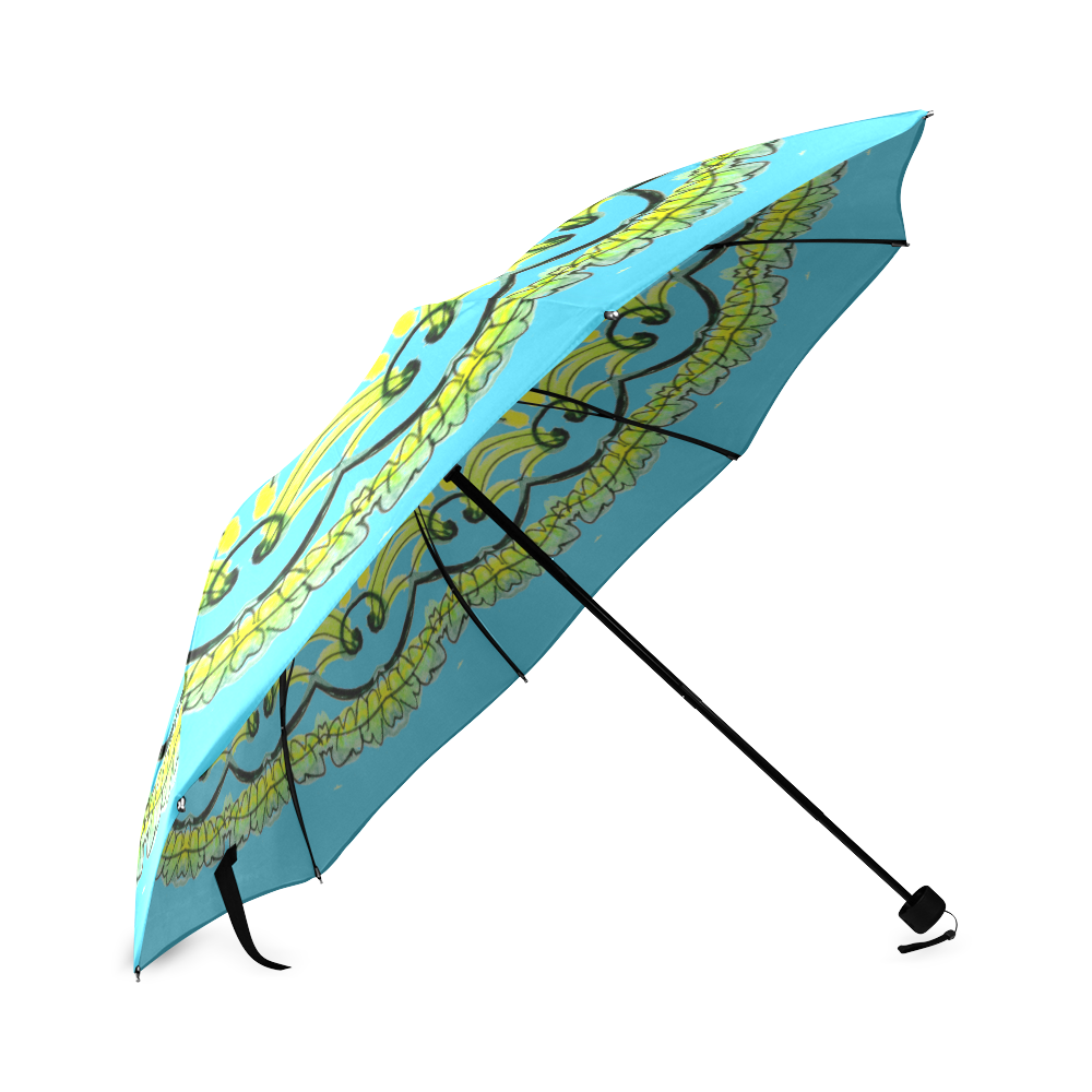 Lights Leaves Opera Green Flowers Theater Mandala Aqua Foldable Umbrella (Model U01)