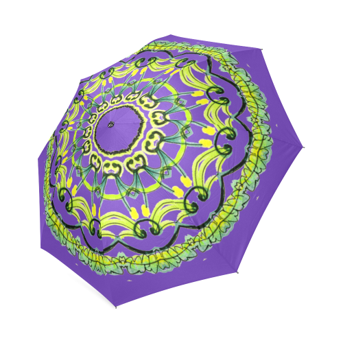 Lights Leaves Opera Green Flowers Theater Mandala Purple Foldable Umbrella (Model U01)