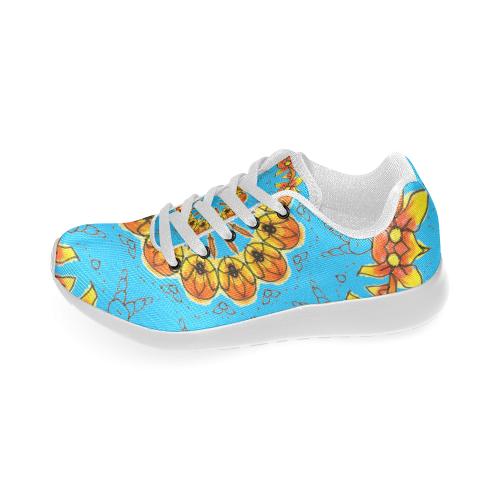 Dancing Orange Yellow Flowers Ladybugs Mandala Aqua Women’s Running Shoes (Model 020)