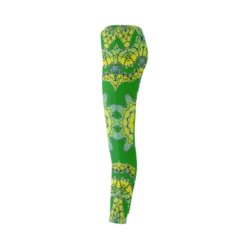 Glowing Green Leaves Flower Arches Star Mandala Green Cassandra Women's Leggings (Model L01)