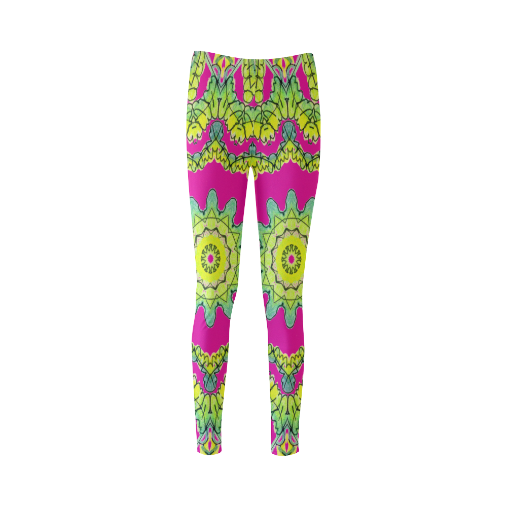 Glowing Green Leaves Flower Arches Star Mandala Rose Cassandra Women's Leggings (Model L01)