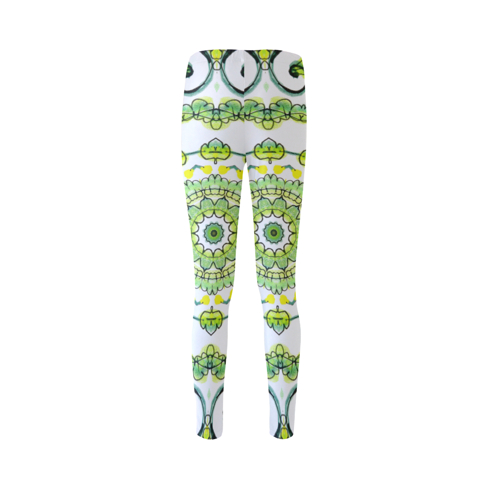 Green Lace Flowers, Leaves Mandala Design Cassandra Women's Leggings (Model L01)