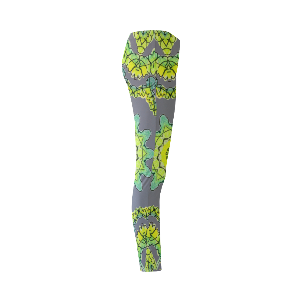 Glowing Green Leaves Flower Arches Star Mandala Dark Gray Cassandra Women's Leggings (Model L01)