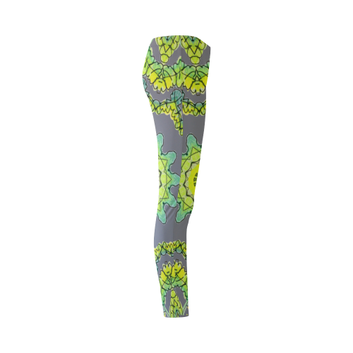 Glowing Green Leaves Flower Arches Star Mandala Dark Gray Cassandra Women's Leggings (Model L01)