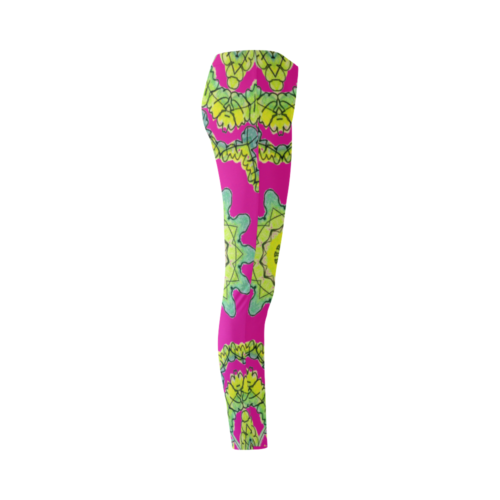 Glowing Green Leaves Flower Arches Star Mandala Rose Cassandra Women's Leggings (Model L01)