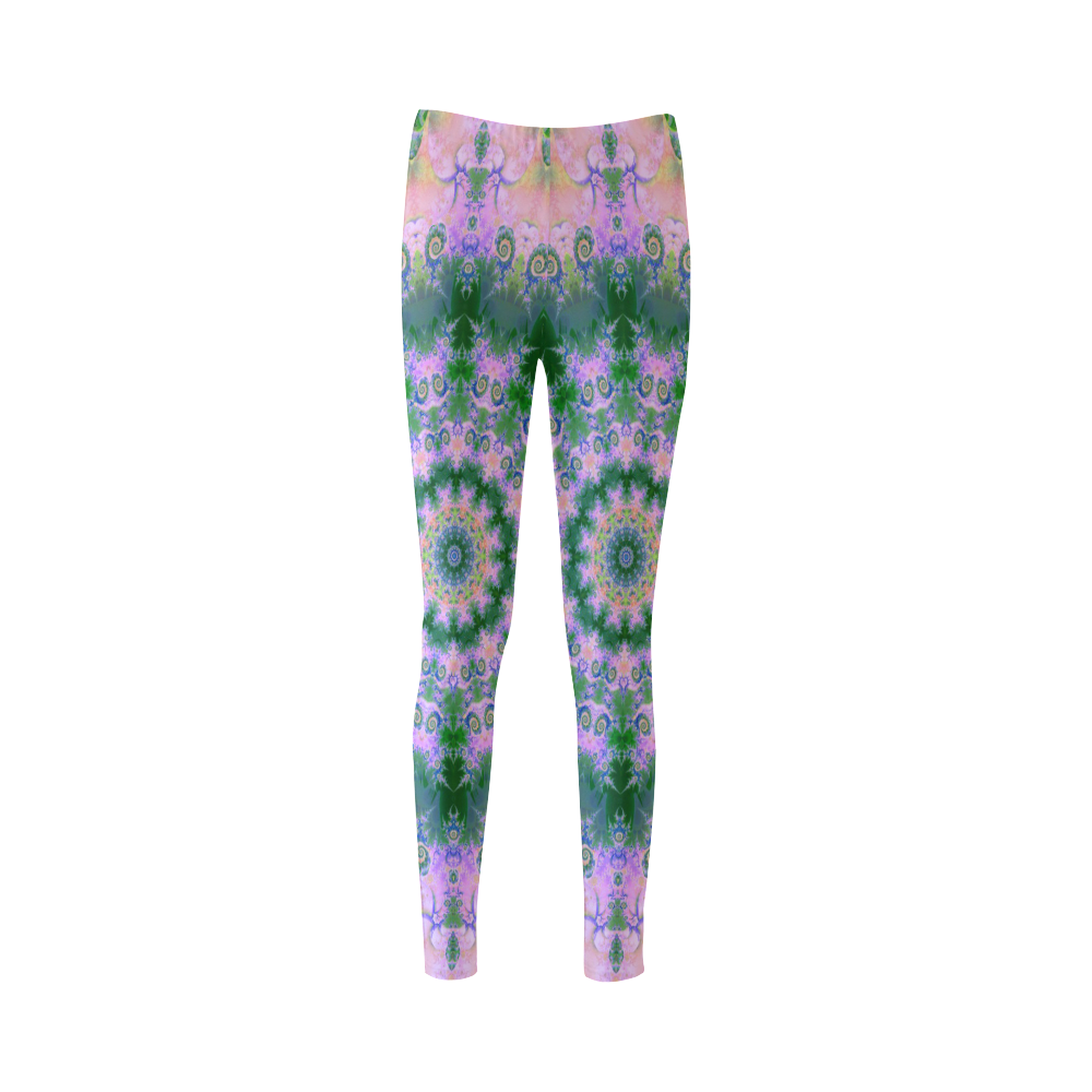 Rose Pink Green Explosion of Flowers Mandala Cassandra Women's Leggings (Model L01)