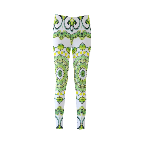 Green Lace Flowers, Leaves Mandala Design Cassandra Women's Leggings (Model L01)