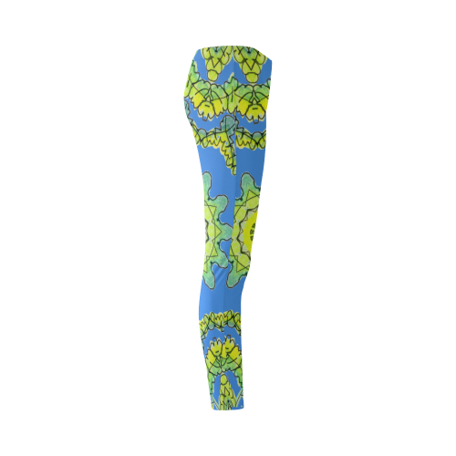 Glowing Green Leaves Flower Arches Star Mandala Blue Cassandra Women's Leggings (Model L01)