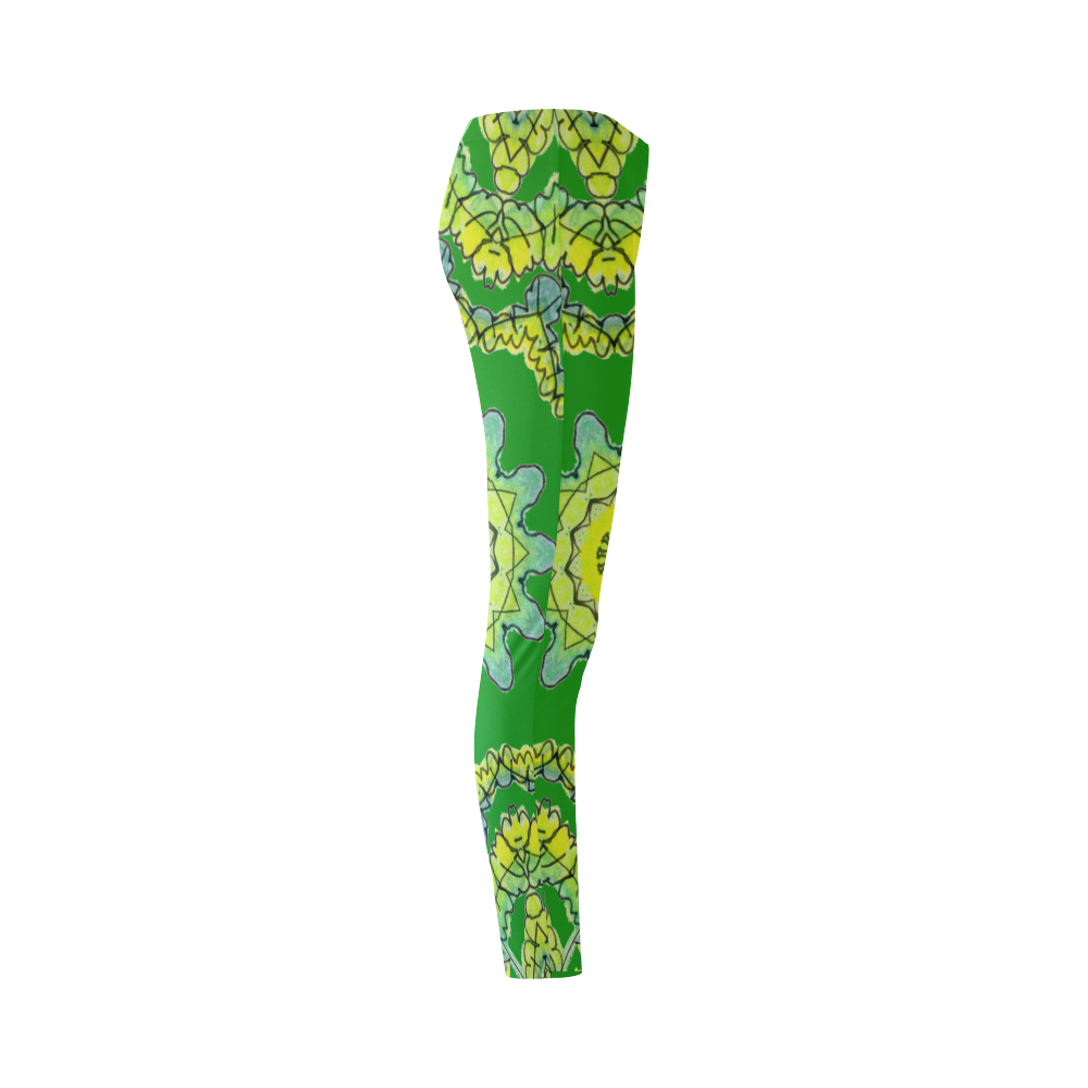 Glowing Green Leaves Flower Arches Star Mandala Green Cassandra Women's Leggings (Model L01)