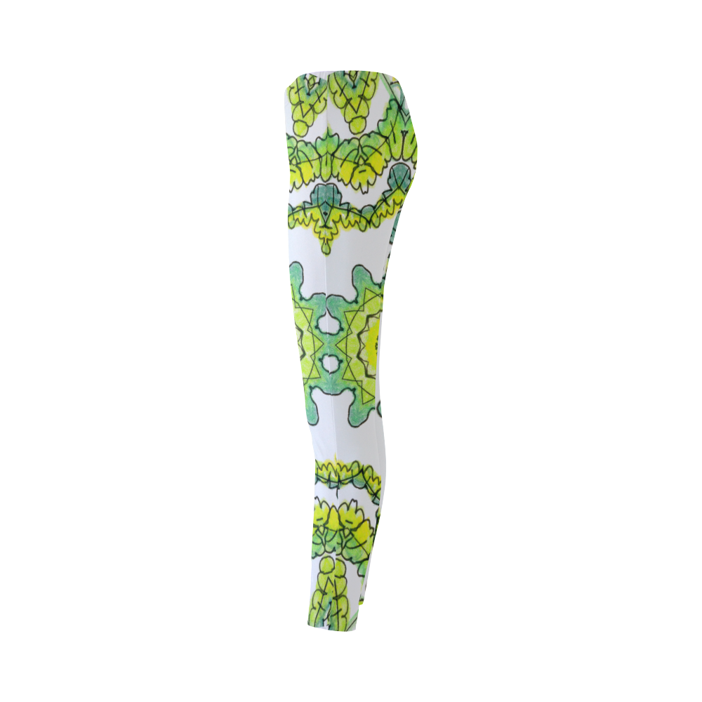 Glowing Green Leaves Flower Arches Star Mandala Cassandra Women's Leggings (Model L01)