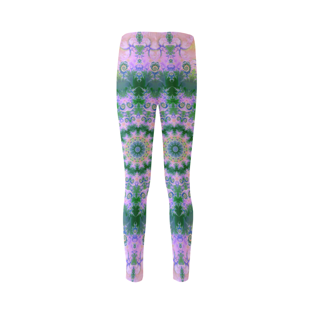 Rose Pink Green Explosion of Flowers Mandala Cassandra Women's Leggings (Model L01)