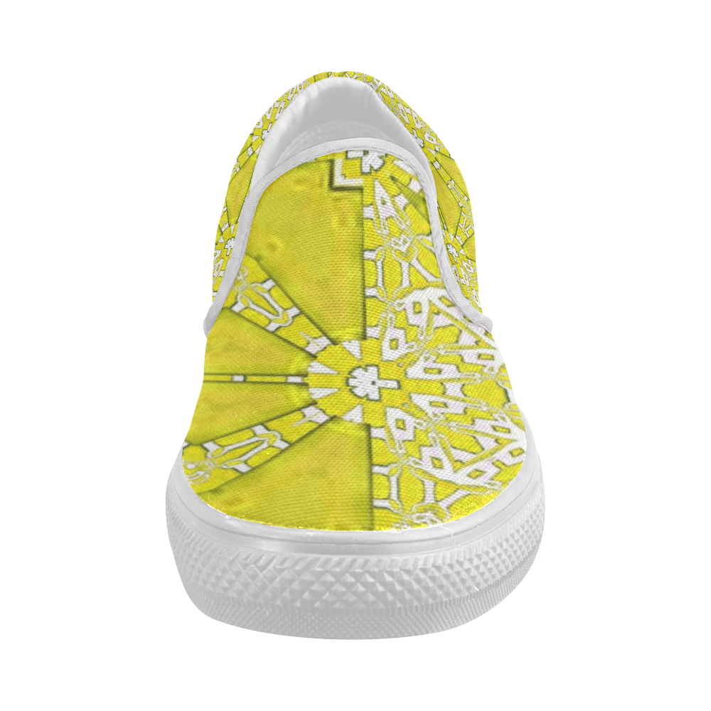 Canvas shoes with yellow shine-annabellerockz Women's Slip-on Canvas Shoes (Model 019)
