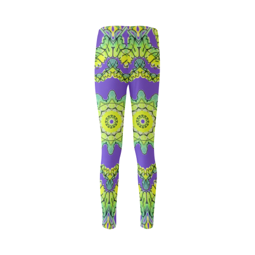 Glowing Green Leaves Flower Arches Star Mandala Purple Cassandra Women's Leggings (Model L01)