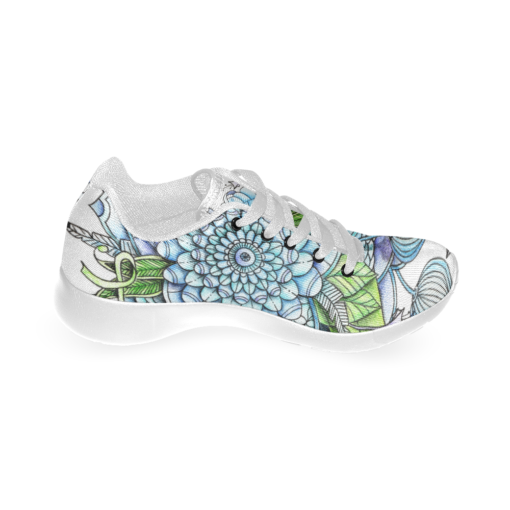 Blue Green flower drawing peaceful garden 2 Men’s Running Shoes (Model 020)