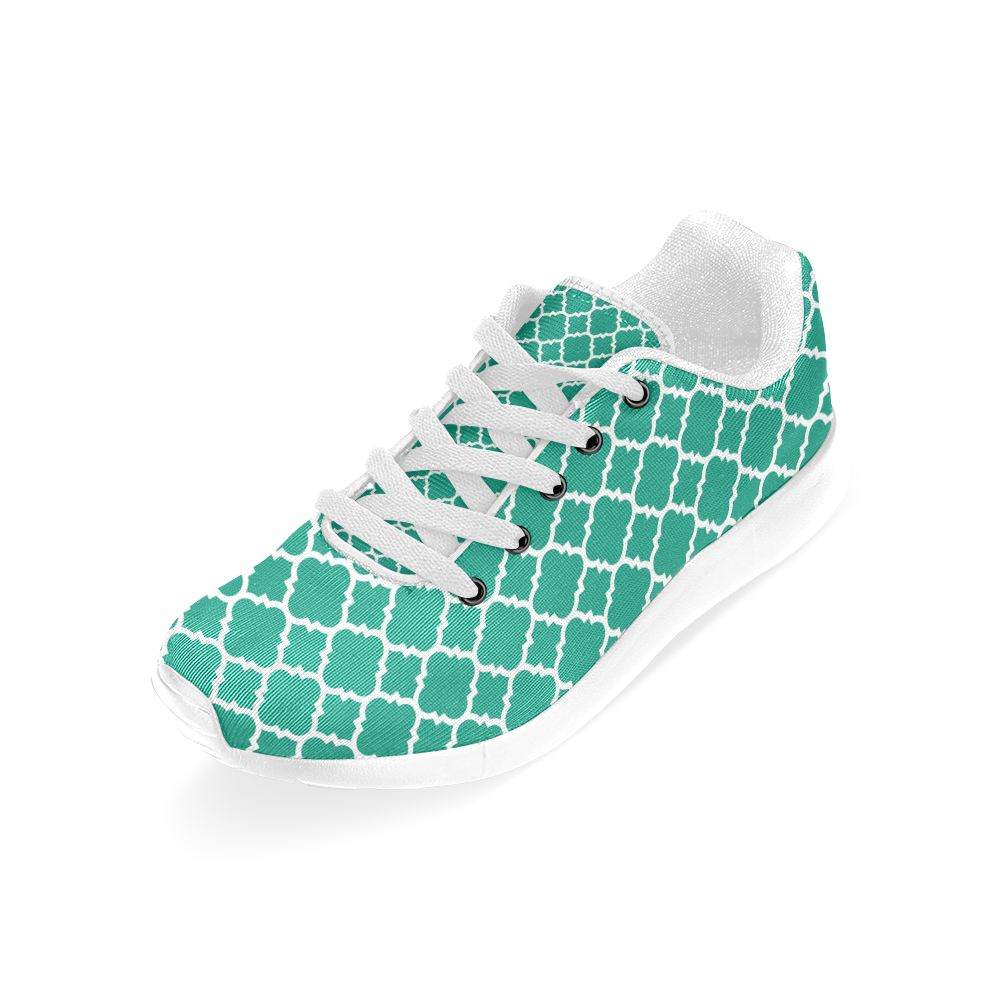 emerald green white quatrefoil classic pattern Men’s Running Shoes (Model 020)