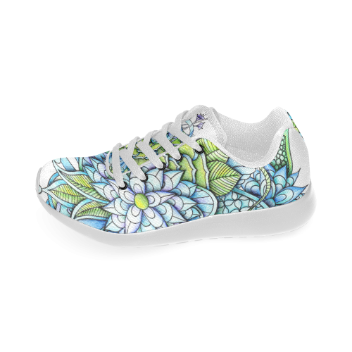 Blue green flower drawing Peaceful Garden Men’s Running Shoes (Model 020)
