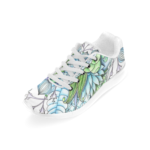 Blue Green flower drawing peaceful garden 2 Men’s Running Shoes (Model 020)