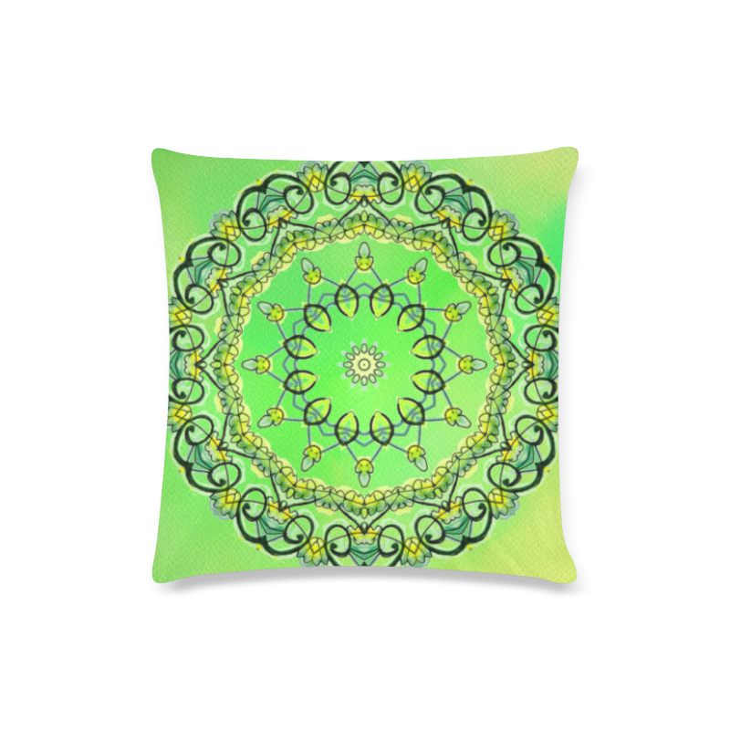 Delicate Yellow Green Flowers, Leaves Mandala Custom Zippered Pillow Case 16"x16"(Twin Sides)