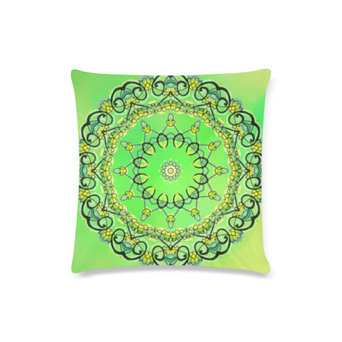 Delicate Yellow Green Flowers, Leaves Mandala Custom Zippered Pillow Case 16"x16"(Twin Sides)